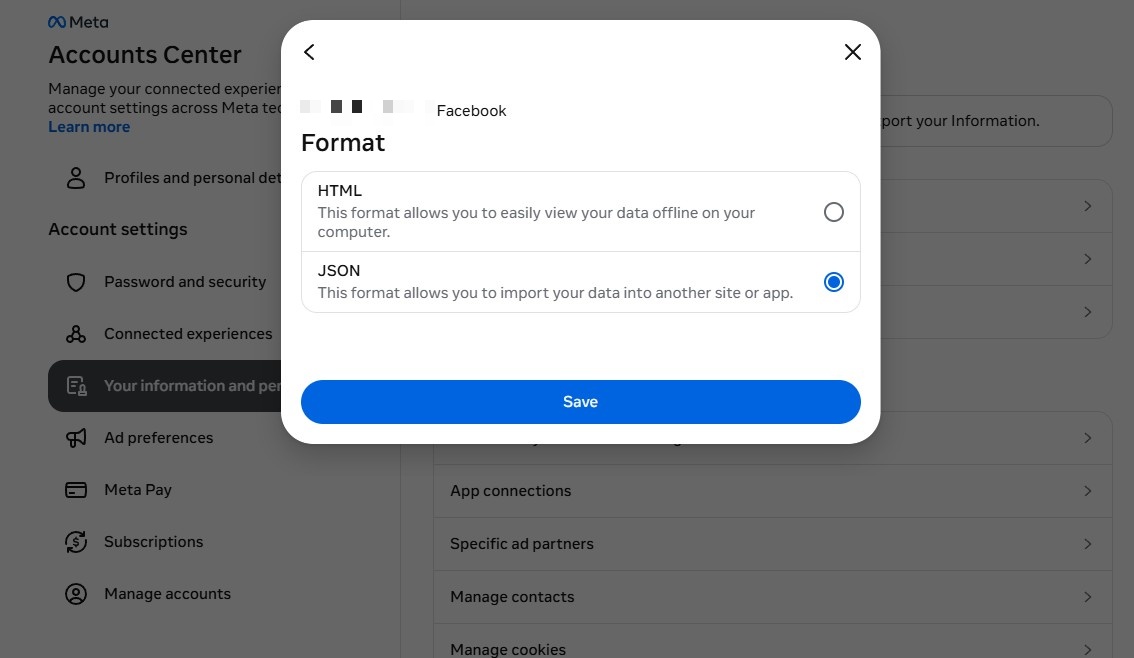 Select JSON format
